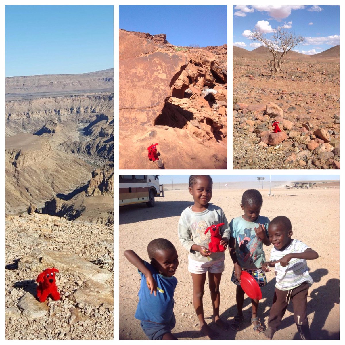 Newport_Library's tweet image. A great time in Namibia! #WhereIsClifford #LibraryMascot