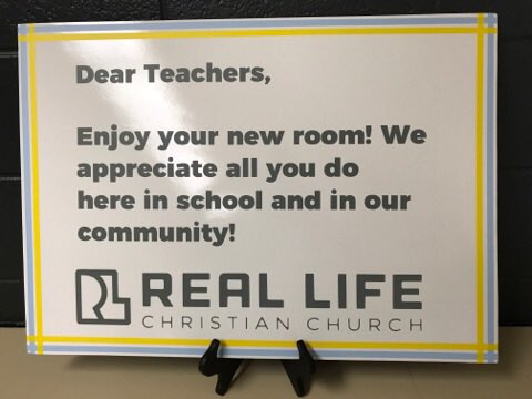 LacyRyerson's tweet image. Real Life Christian Church remodeled our break room for Teacher Appreciation Week! Blown away! 💝#ThankATeacher #CES #ceslove