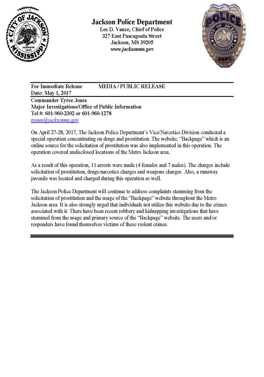 Jackson Police Dept On Twitter Backpage Arrests And Public Service Advisory Jackson Police Dept On Twitter Backpage Arrests And Public Service Advisory