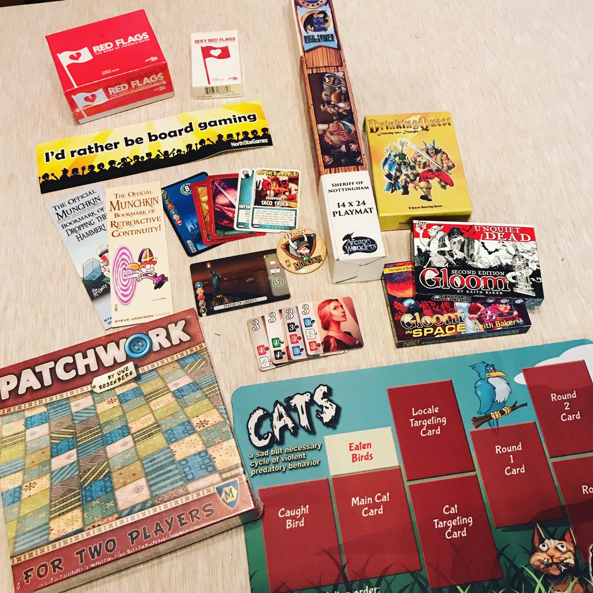 TabletopToast's tweet photo. Here are our spoils from #TableTopDay2017. How did you guys do?? @SJGames @atlasgames @mayfairgames https://t.co/5aoSa1ByJ0
