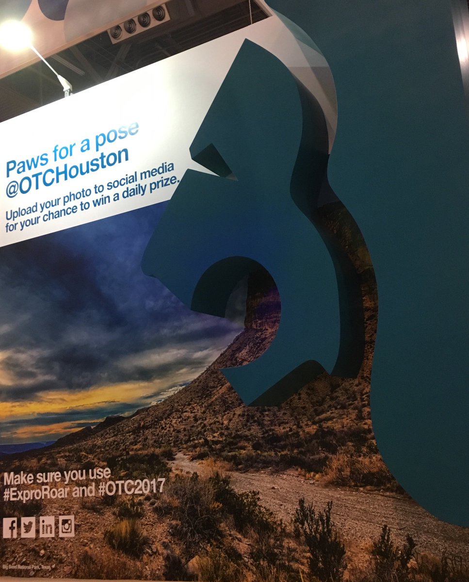ExproGroup's tweet photo. Paws for a pose @OTCHouston at our booth and upload your photo to social media for your chance to win a daily prize #ExproRoar #OTC2017 https://t.co/CMUWXXRzPw