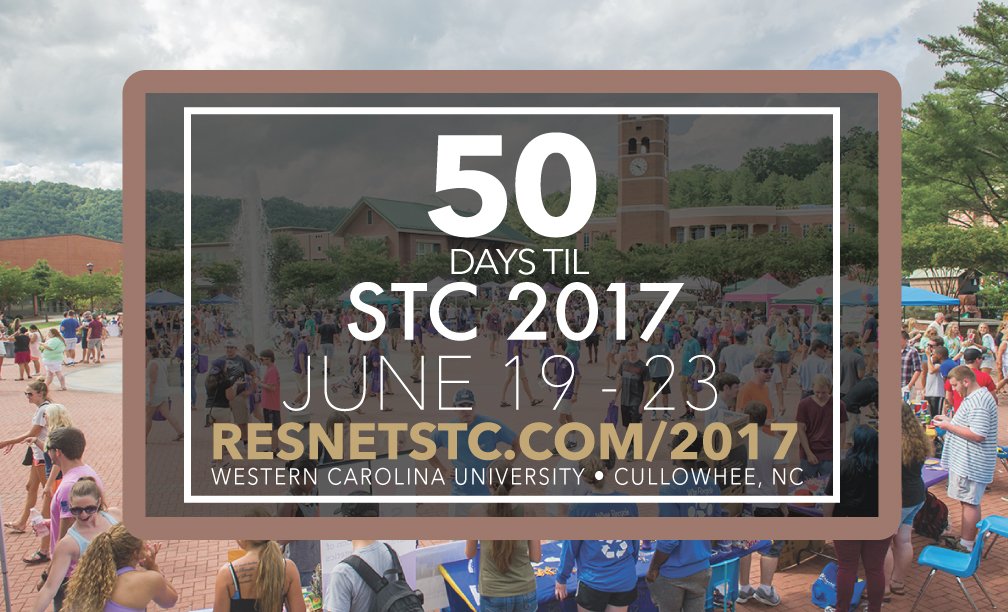 ResNetSTC's tweet image. Let the countdown begin - 50 days until STC 2017! Visit resnetstc.org/2017/ to learn more about what we have planned!