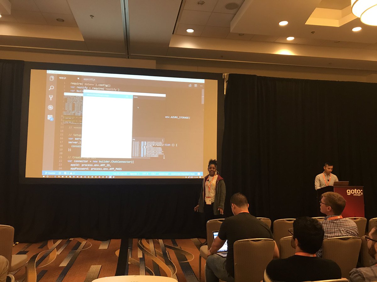Tierneywixted's tweet image. Our bot experts giving the rundown on the Microsoft Bot Framework! Breaking into bots @GOTOchgo #codecodecode 👨‍💻👩‍💻