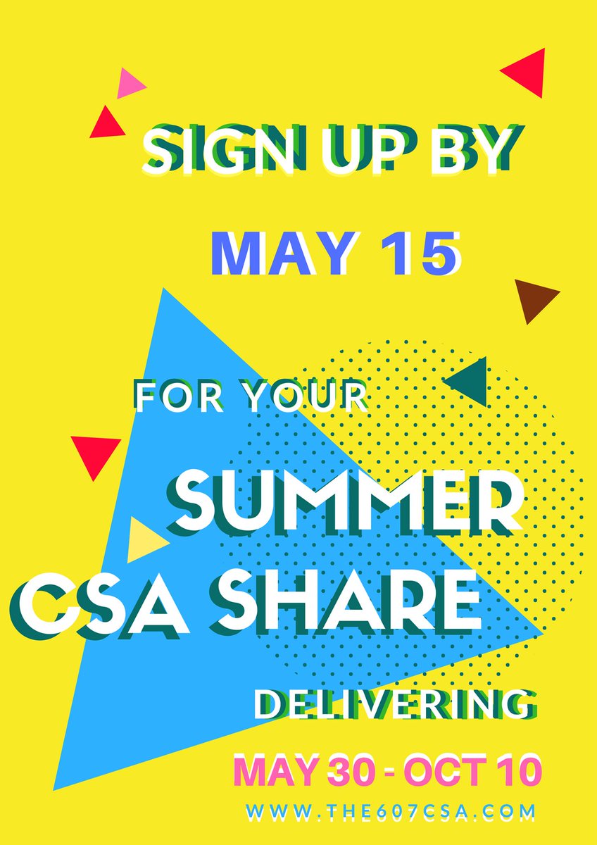 From May to October, pick up fresh produce from the607csa at Wendy's Tuesdays from 5-8pm. Sign up by May 15 at the607csa.com
