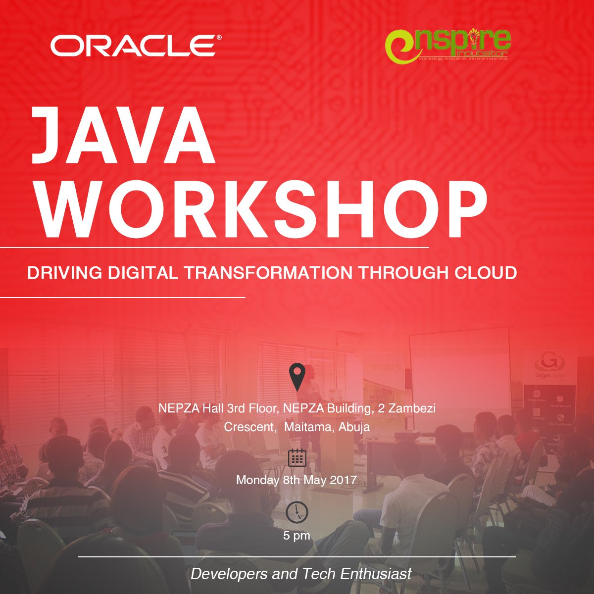 enspireATV's tweet image. Calling all developers... 7 Days to go #Abuja #Oracle #Javaworkshop.
Get Involved enspire-javaworkshop.eventbrite.com