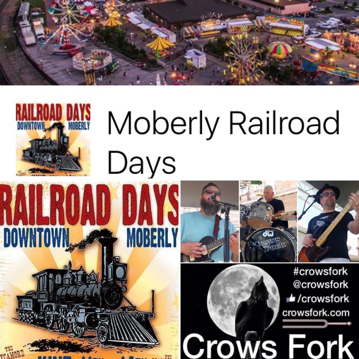 CrowsFork's tweet image. #crowsfork live at #moberlymo #railroaddays 2017! Friday, Jun 16th 6p-7:45p #TGIF 🚂 🎶🤘🏼#festival #livemusic #downtown