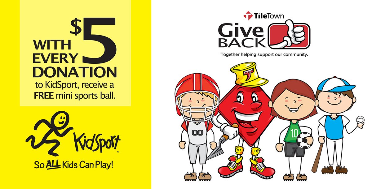 TileTownTYLER's tweet image. GiveBack Campaign starts today. With every $5 DONATION to @KidSportBC @KidSportAlberta you receive a FREE soft mini sport balls.