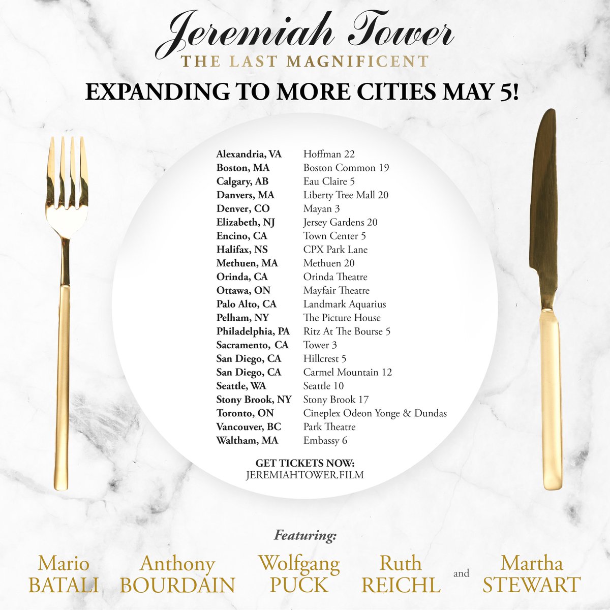 Jeremiah Tower: #TheLastMagnificent is expanding to more cities THIS WEEKEND! Find a theater near you &amp; buy tickets: gwi.io/veekep