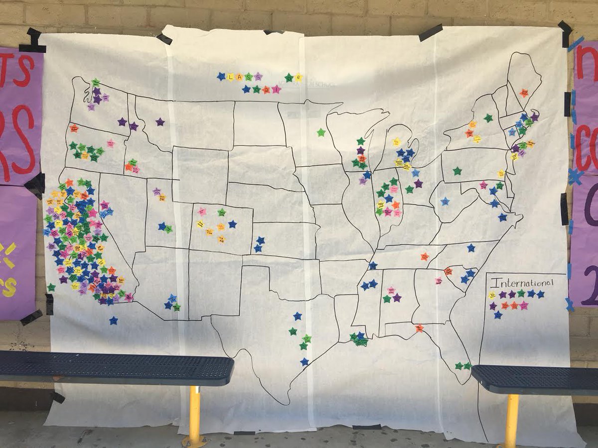 AgouraHS's tweet photo. #CommitmentDay here @ AHS!! Each star represents where our students have committed to for college. Watch out world, AHS is comin' for you! https://t.co/tS0twtZ5ye