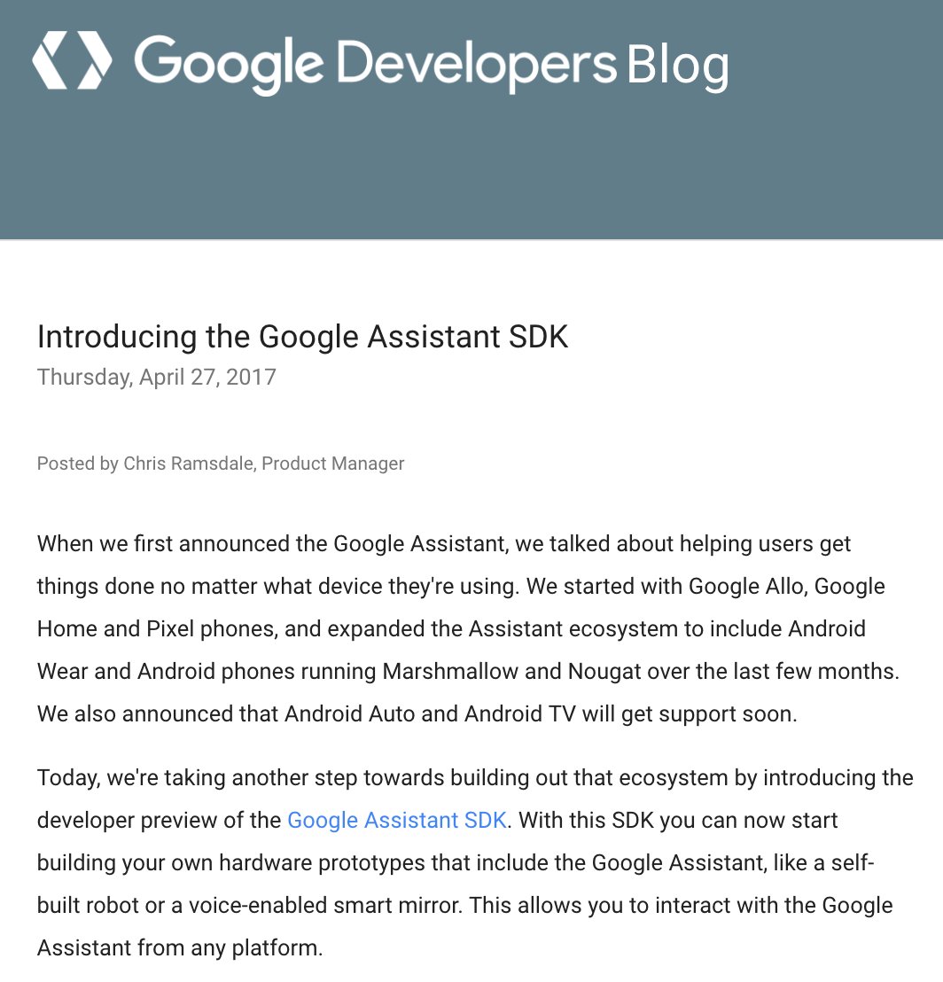 apievangelist's tweet image. Introducing the Google Assistant SDK - developers.googleblog.com/2017/04/introd…