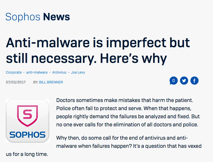 RT @Sophos: Anti-malware is imperfect but still necessary. Here’s why: https://t.co/B0VHxwP3ao via @BillBrenner70 https://t.co/8vlA4dqXi8