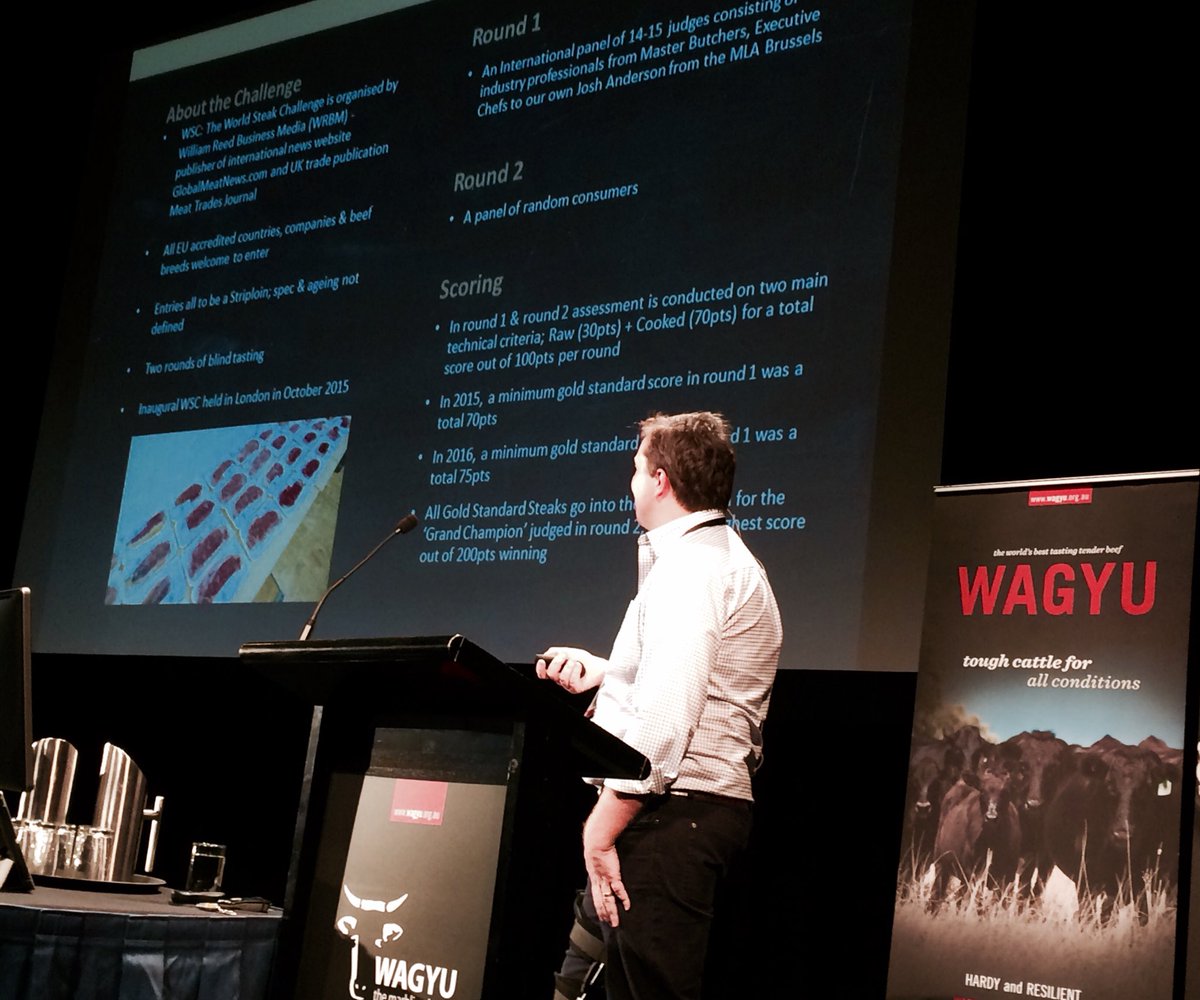 endofthebitumen's tweet photo. Patrick Warmoll  tells @AustWagyuAssoc 2017 #NationalConference  how @jackscreekbeef built the #WilliamReedMedia #WorldsBestSteak - twice https://t.co/WjKzboGnzv