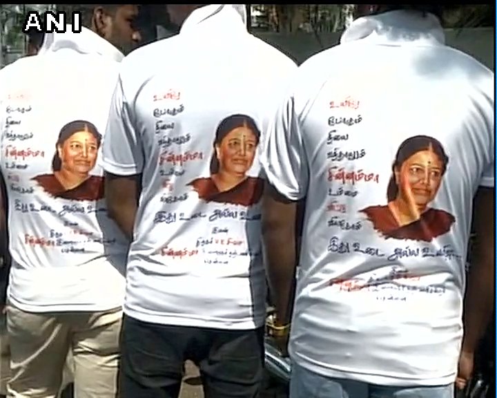 AIADMK supporters wear T-shirts bearing 