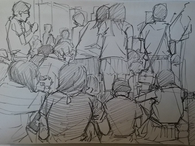今年の夏コミの時列に並んでた際にスケッチした絵 