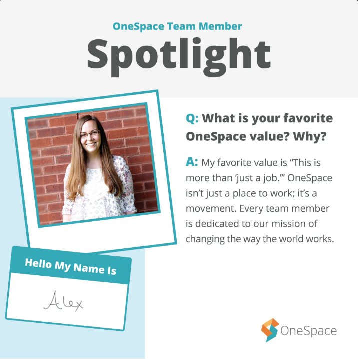 OneSpaceTeam's tweet image. Team Member Spotlight: See what makes Alex, our Communications Manager, really geek out. ow.ly/KBqM304Of50