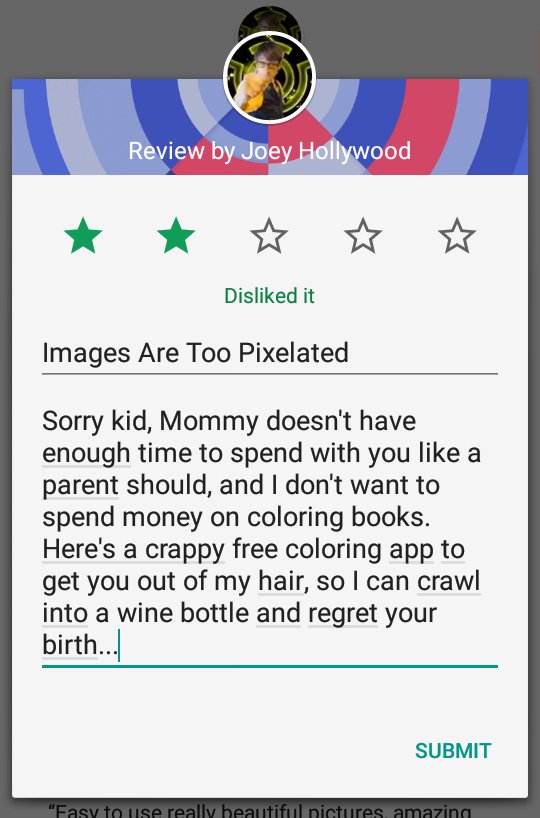 JoeyHollywood1's tweet photo. My #GooglePlay #StoreReview of some dumb coloring app https://t.co/Os6hHKgTwp