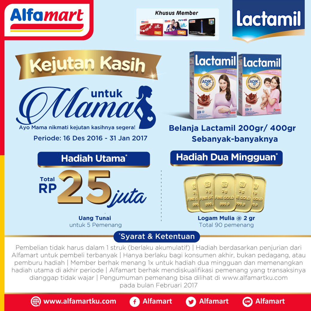 Kejutan kasih untuk Mama! Belanja Lactamil sebanyak-banyaknya dan menangkan hadiah utama Rp 25 Juta