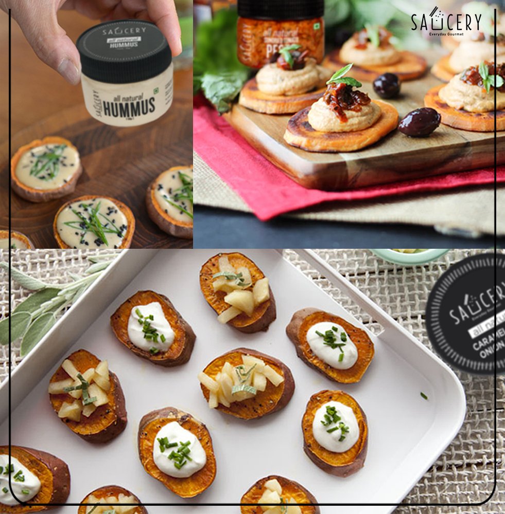 Saucery_India's tweet photo. Sweet potatoes aren't just healthy, they're also super tasty &amp; makes the best party appetisers. Here are 3 of our sauces you can pair them! https://t.co/JUkA97yYWs