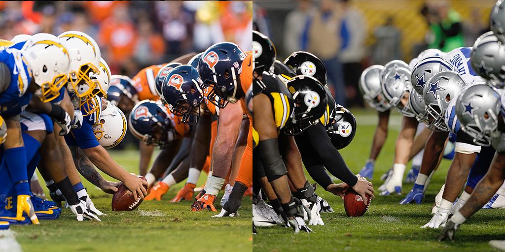 NFL's tweet image. .@steelers vs. @dallascowboys?
@broncos vs. @Chargers?

Best Uniform Matchup of 2016: on.nfl.com/1incps #DDFP