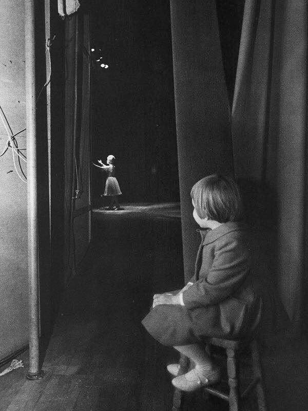 Seven year old Carrie Fisher watching her mom on stage at the Riviera Hotel in Las Vegas, 1963.