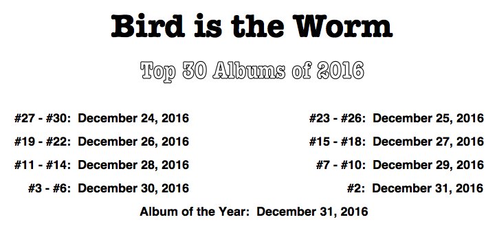 BirdIsTheWorm's tweet photo. Updated #Bird2016 Best of 2016 list... https://t.co/74FJvo29IB https://t.co/JNLD326AcI