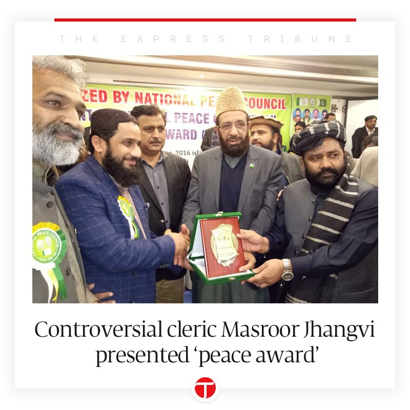 etribune's tweet photo. Controversial cleric Masroor Jhangvi presented ‘peace award’
https://t.co/IMRJt6rolp https://t.co/GGcpxjsgPi