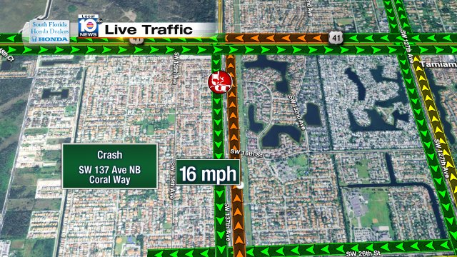 Crash has SW 137th Ave NB Closed just North of Coral Way! Alt: SW 127th Ave #trafficalert https://t.co/RuiCymYqMB