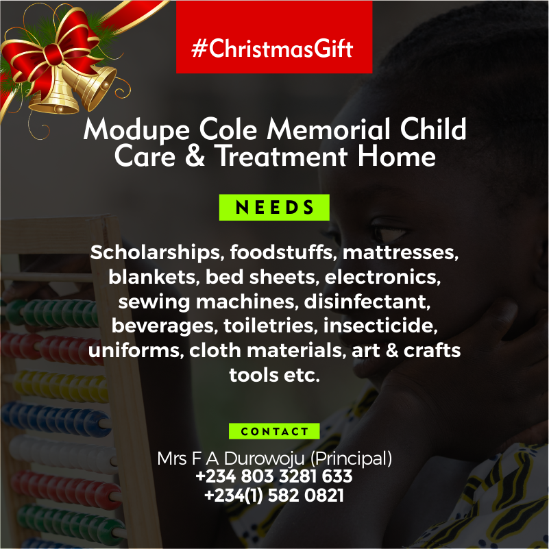 alderfoundation's tweet photo. To give a #ChristmasGift to Modupe Cole Memorial Home this season, please use the information on the graphic. https://t.co/f5pBs5j7mB