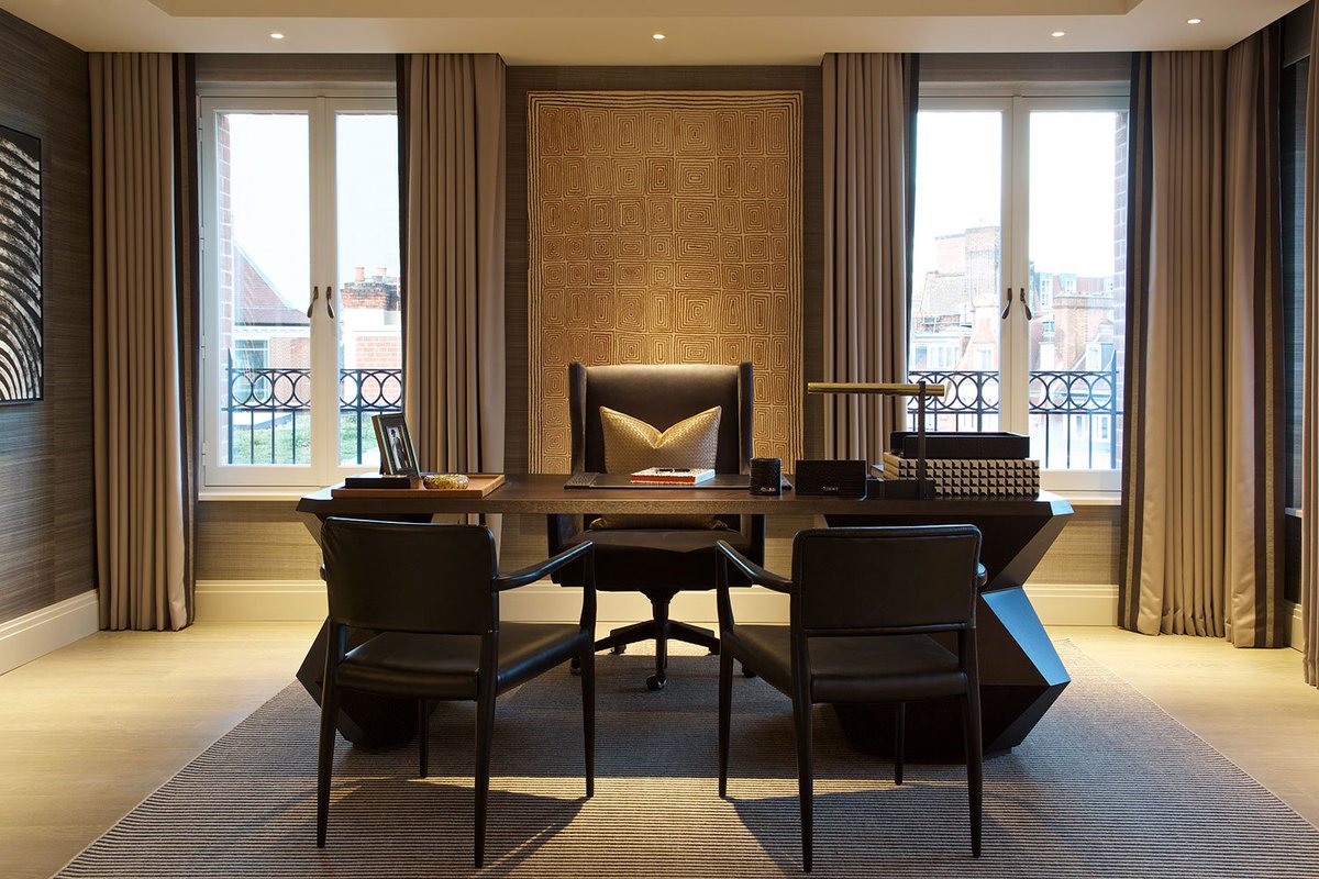 finchatton's tweet photo. Preview no.2 of the Kingwood Penthouse: the study with its striking bespoke angular desk amongst neutral fabrics #primeresi #interiordesign https://t.co/268031uHr0