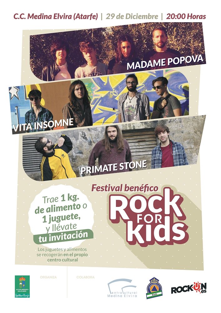 Hoy festival benéfico Rock for Kids con Madame Popova <a href="/VitaInsomne/">Vita Insomne</a> y Primate Stone. Gracias a <a href="/RockONgranada/">Rock ON</a> Accede con regalo o alimentos