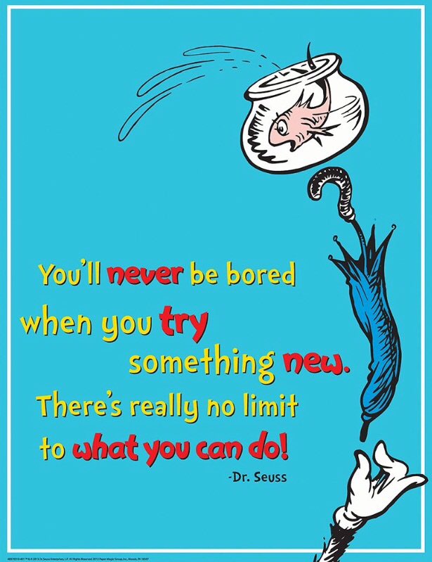 citygirlcyndi's tweet photo. #ThursdayThoughts Sometimes the best advice comes from a children's book. #trysomethingnew #entrepreneur #DrSeuss https://t.co/uhYgZhjl8Q