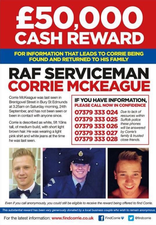 RAF Serviceman Corrie Mckeague has been missing since September. Let's #FindCorrie.