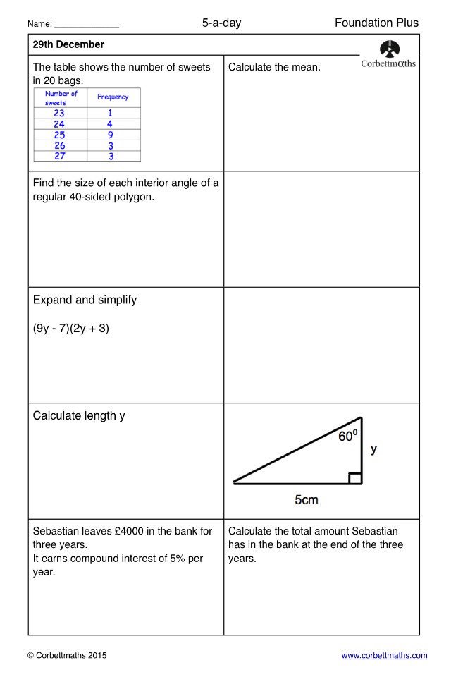 Corbettmaths's tweet photo. Studying for Higher GCSE Maths? Try today's Foundation Plus, Higher and challenging Higher Plus #maths5aday https://t.co/ftjJTZceoH