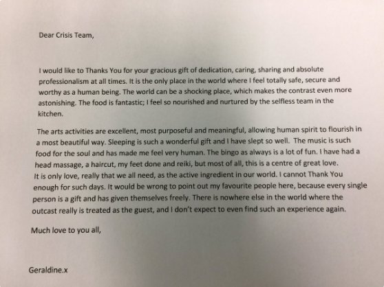 crisis_uk's tweet photo. "Every single person is a gift" - a heartfelt thank you to our volunteers from #CrisisXmas guest Geraldine. Thanks to @roclola for sharing. https://t.co/M5wvYlCTTk