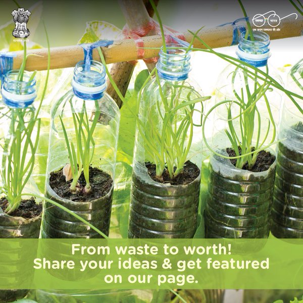 SwachhBharatGov's tweet photo. Everything waste is not a trash! It's time to show your creativity &amp; share it with the world.
#MyCleanIndia https://t.co/i5mJEvI03M