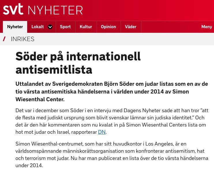 Märklig uppdatering av artikel efter att Wallström hamnade på samma lista som Söder.

Det dög som "antisemitlista" så länge Söder var listad