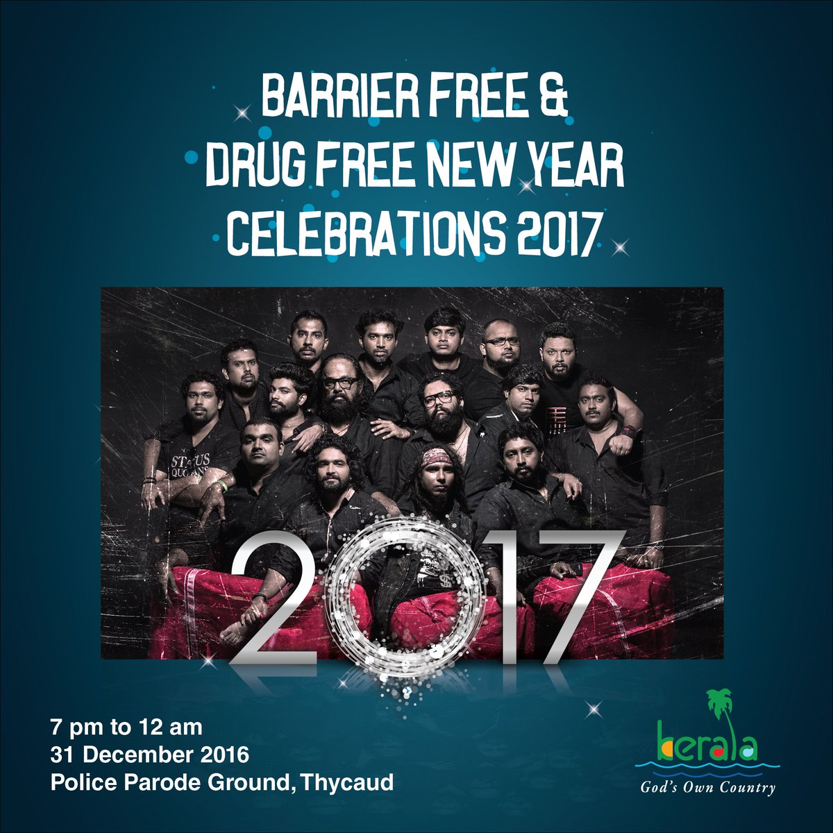 KeralaTourism's tweet photo. #SayNoToDrugs highs and groove to some good music instead at the Police Parade, #Thycaud this new year #Newyear2017 https://t.co/fdSJiZNMHv