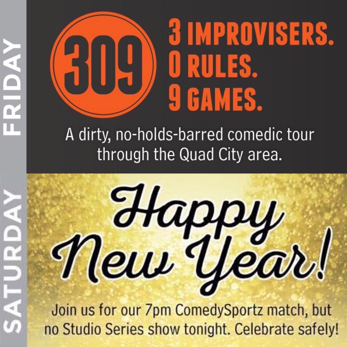 EstablishmentQC's tweet photo. @309Improv say goodbye to 2016 on Fri; No Studio Series on Sat for NYE.
$5 • Uncensored • 9:30PM
309.786.1111 | https://t.co/8VZKBMbmis https://t.co/tsyAQulQVq