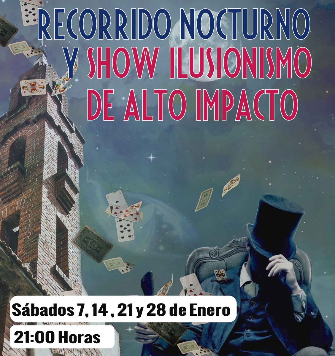 RECORRIDO NOCTURNO + SHOW DE ILUSIONISMO
SÁBADOS 7, 14, 21 Y 28 DE ENERO A LAS 21:00HS

2710 10 89 / museocastillopittamiglio@gmail.com