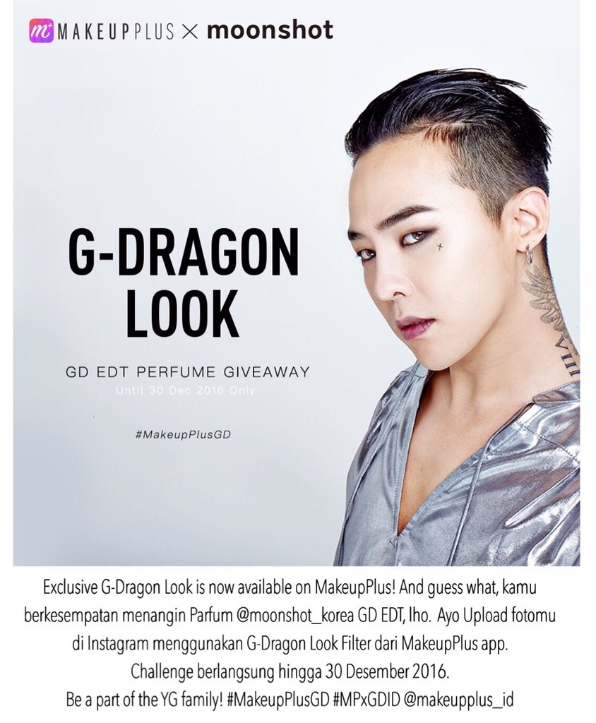 koreanindo's tweet photo. Jgn lupa upload foto dgn G-Dragon Look Filter dr MakeUpPlus di IG buat menangin GD edt perfume dr moonshot https://t.co/clebc0XuoA #MPxGDID https://t.co/3kHAYp2OZQ