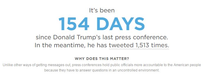 NPR's tweet image. It's been 154 days since President-elect @realDonaldTrump held a formal press conference. n.pr/2hsB3tE