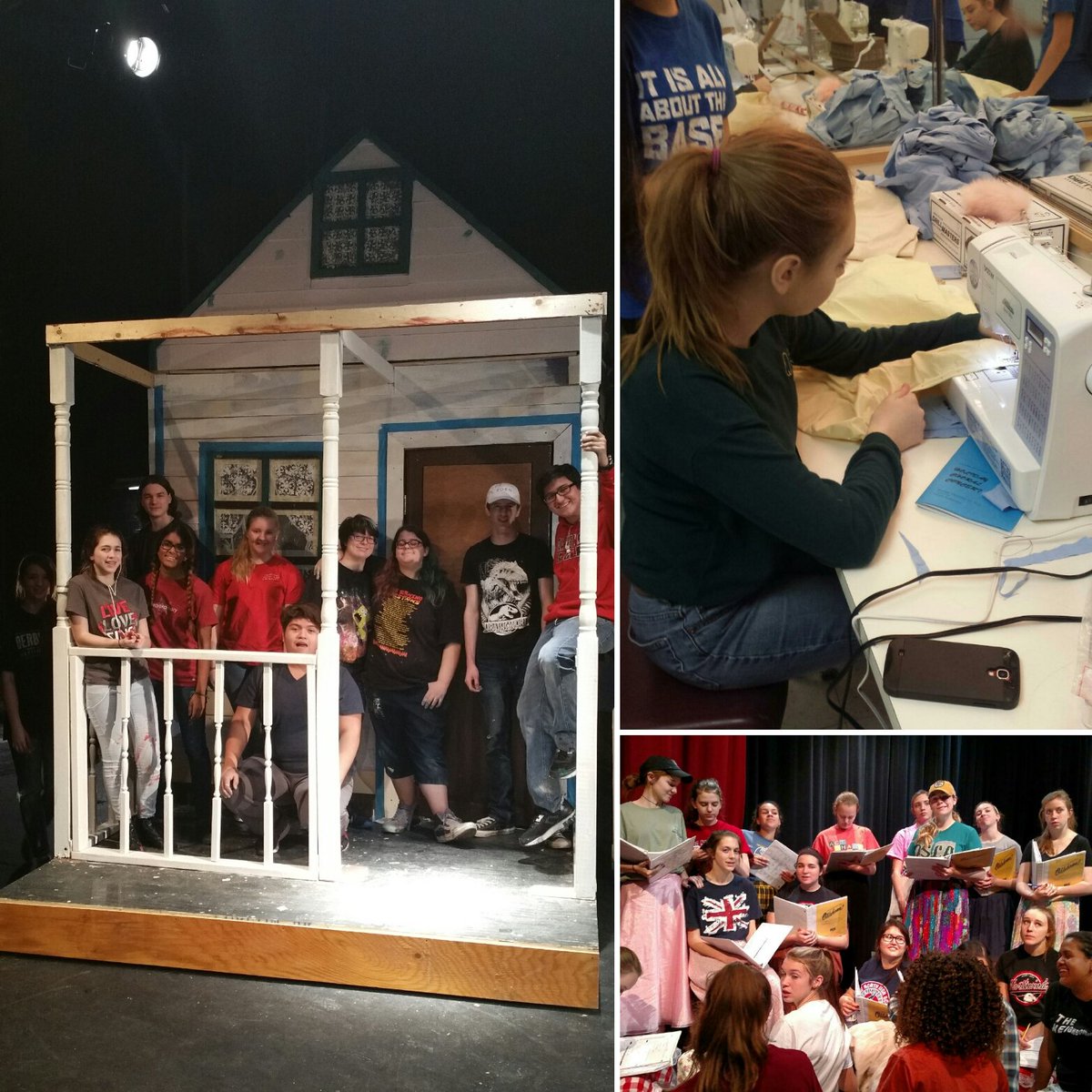 ONHSTheatre's tweet photo. Winter Break Rehearsal 5! Put the roof on the house, used the new sewing machines, blocking and dancing! #ONsOK #greattechday https://t.co/9cawwPhOzi