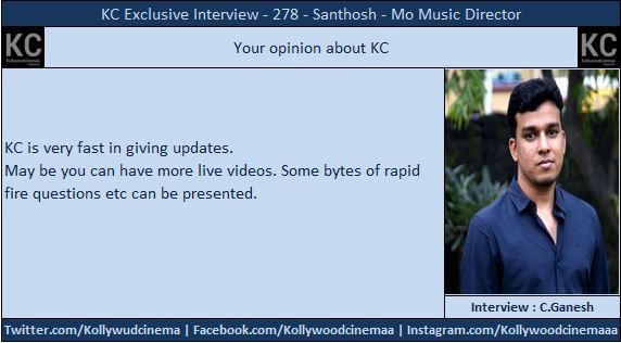 KollywoodCinima's tweet photo. #KcInterview #Mo #MoFromTomorrow @DhayaSandy Chat
Your opinion about our page? Your Message to fans https://t.co/CedGuJFYtr
