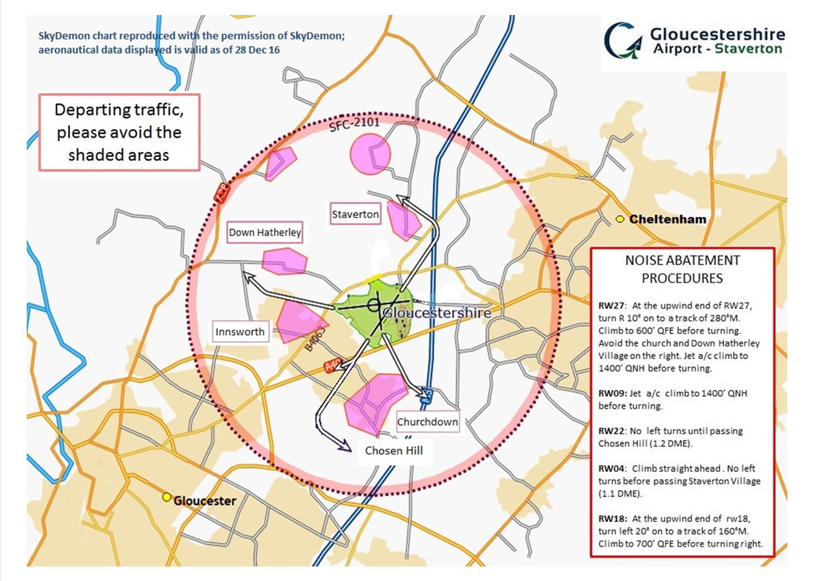 GlosAirport's tweet photo. We've revamped our Noise Abatement Procedures map using the excellent @SkyDemonVFR platform. Please help us to keep the neighbours happy! https://t.co/tMTPiQnzRG