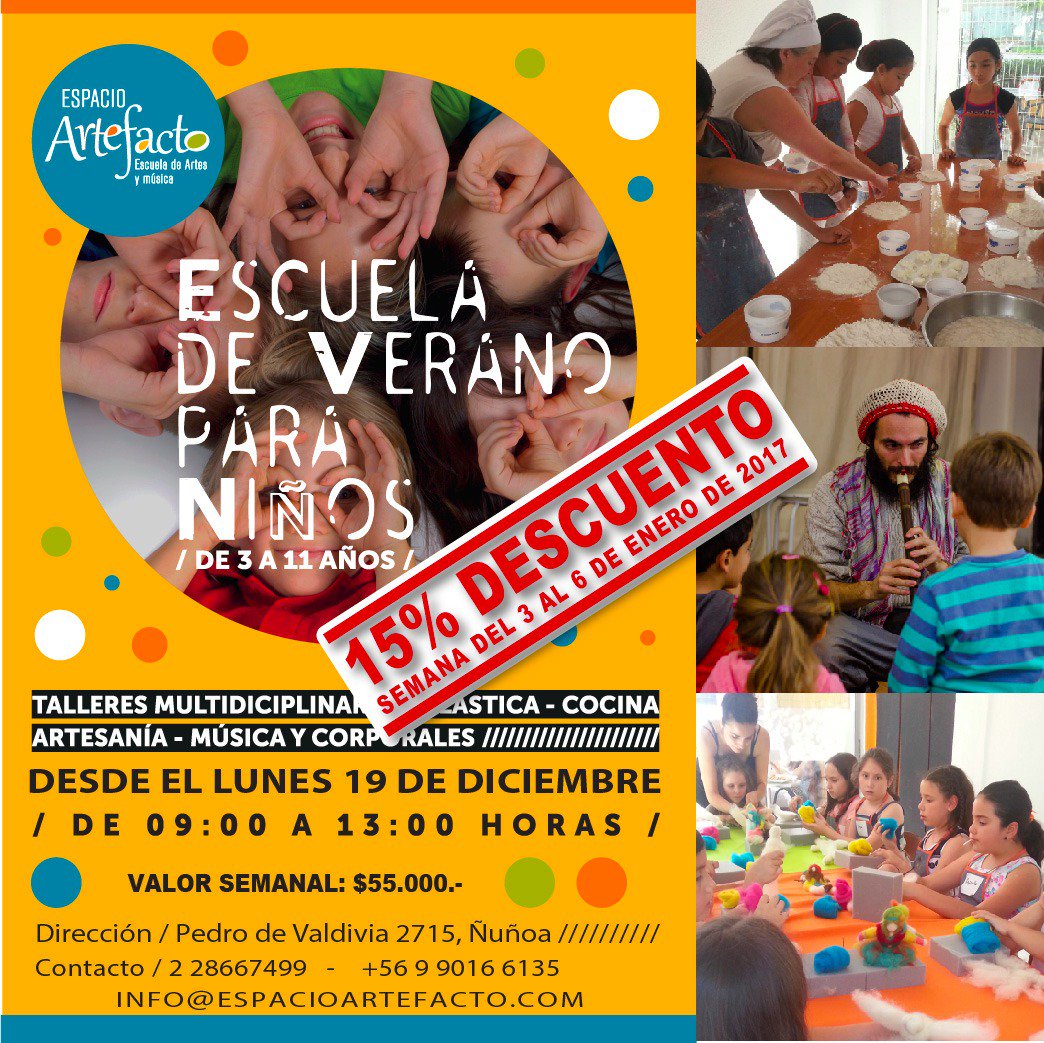 cafeartefacto's tweet photo. ✸✸ESCUELA DE VERANO✸✸ con Talleres Artístico - Recreativos OFERTA 1º SEMANA DE ENERO...Reservas a: info@espacioartefacto.com / +569 90166135 https://t.co/8ZWtZ0rOSW