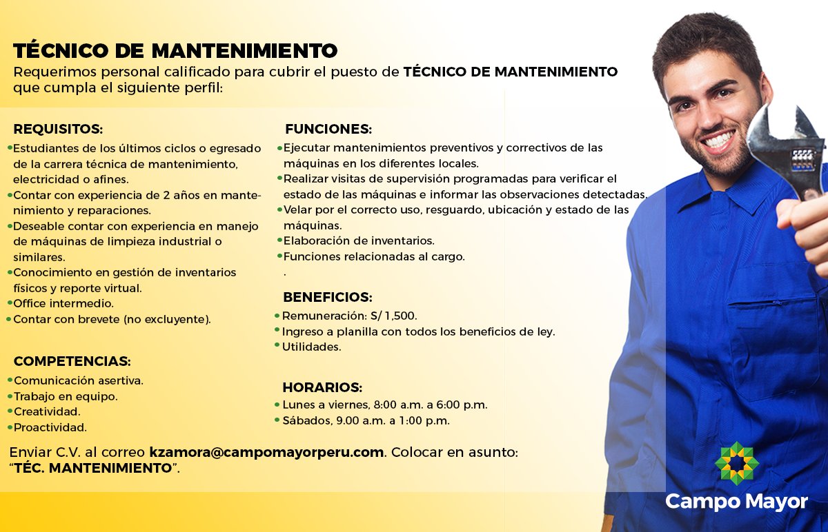 CampoMayorPeru's tweet photo. Oportunidad de #empleo. Envíanos tu C.V. a seleccion@coopsolconsultoria.com. #Coopsol #GrupoCoopsol #TrabajoSiHay #CampoMayor https://t.co/lJ2PQmMIaZ