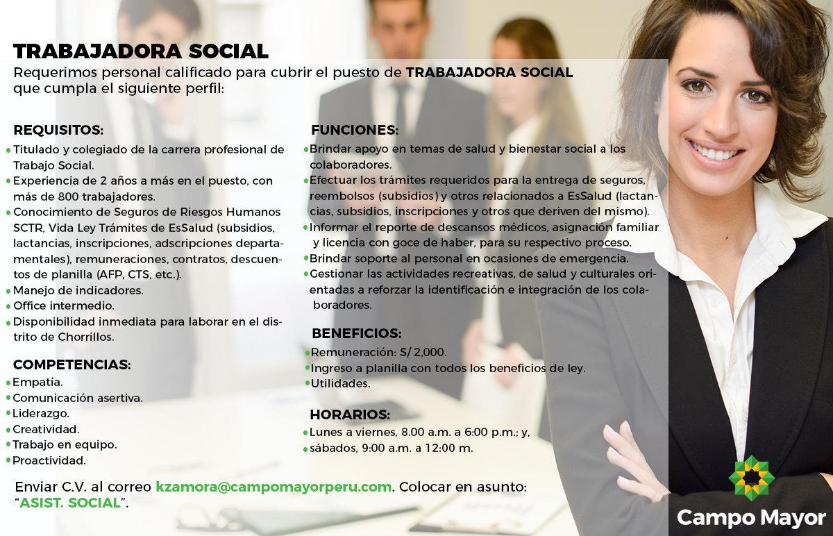 CampoMayorPeru's tweet photo. Oportunidad de #empleo. Envíanos tu C.V. a seleccion@coopsolconsultoria.com. #Coopsol #GrupoCoopsol #TrabajoSiHay #CampoMayor https://t.co/p9XFVRqKcx