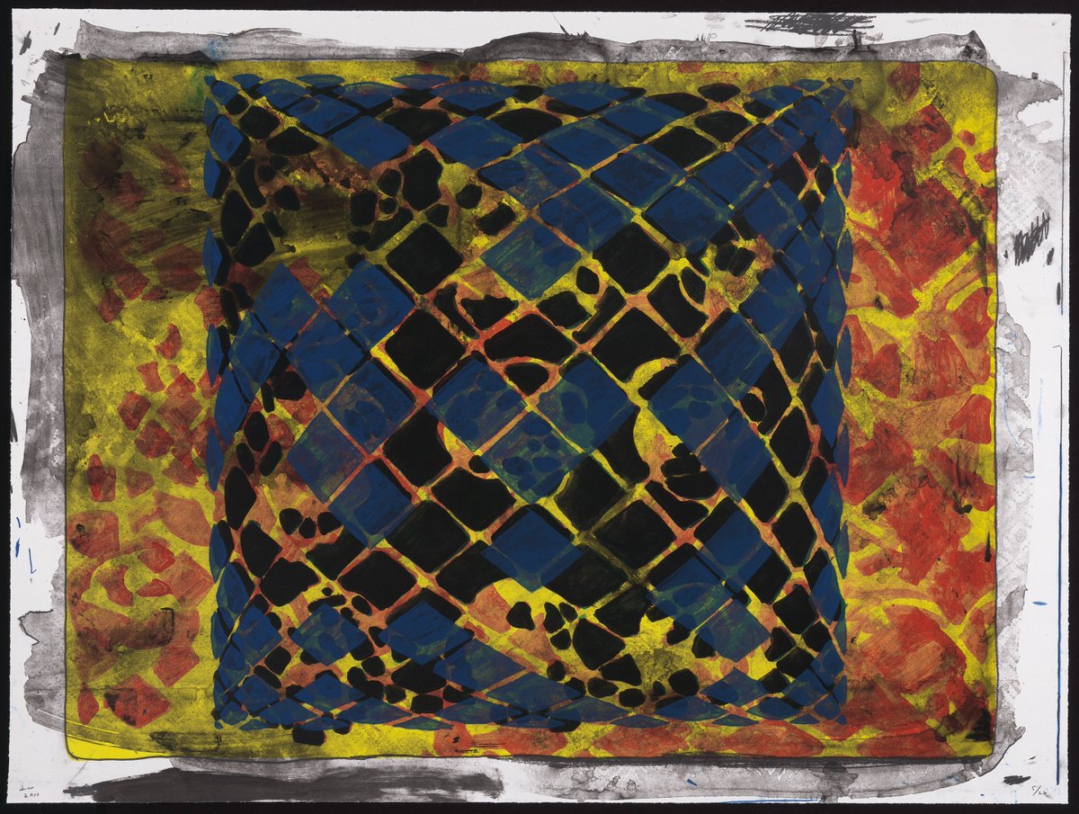 mfaboston's tweet image. The net-like linear design in this layered &amp;amp; veiled color lithograph by #TerryWinters seems on the point of dissolution. #mfaNOW