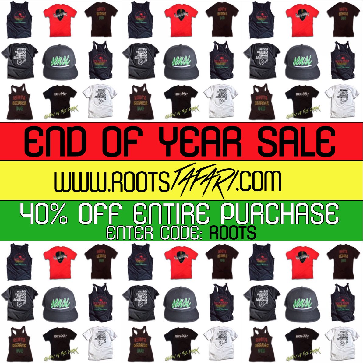 rtstafari's tweet photo. Enter code: ROOTS to get 40% off your ENTIRE PURCHASE! Enjoy &amp; much love to all our supporters! 🤙🏽 Shop now at https://t.co/DDYglZuldF 🦁 https://t.co/F3UqI3eZkq