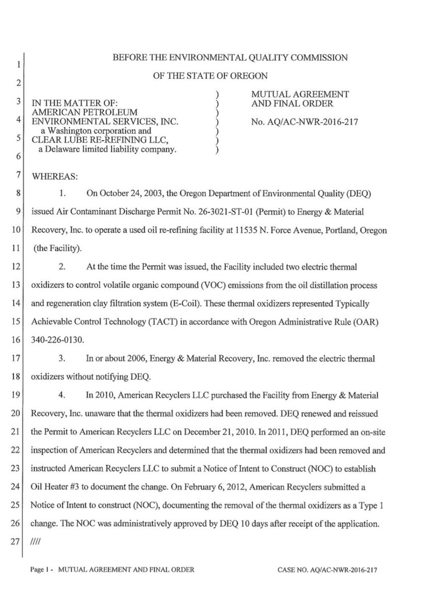 MaryLouPutman's tweet photo. DEQ allowing APES ( and now newly formed Clear Lube) to add sulfur removal treatment in… https://t.co/4zyOJK2o4g https://t.co/sXUdf8Iujx